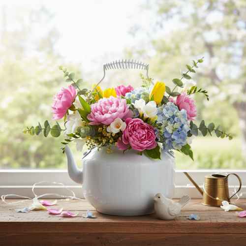 Deko-Teekessel aus Metall Weiß Ø12cm H16cm für Blumenarrangements | Floristik24.at