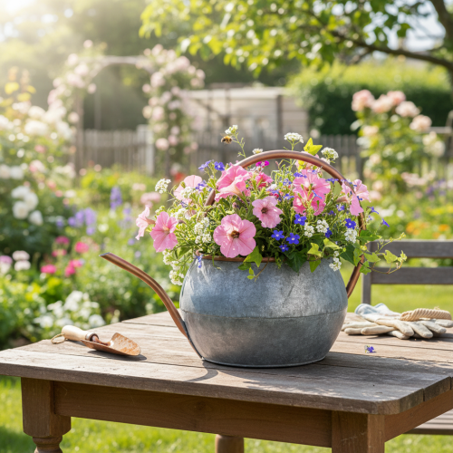 Metall Gießkanne 41cm Silber Kupfer, Pflanzgefäß, Gartendekoration | Floristik24.at