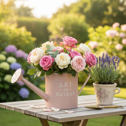 Blumentopf Gießkanne Zink Altrosa Ø16,5cm H17cm für Dekoration und Pflanzen | Floristik24.at