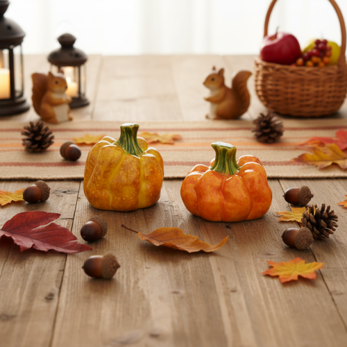 Kürbis-Figuren aus Keramik 10 cm Orange 2er-Set für Herbstdekoration | Floristik24.at