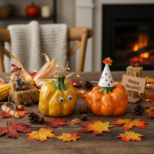 Kürbis-Figuren aus Keramik 10 cm Orange 2er-Set für Herbstdekoration | Floristik24.at