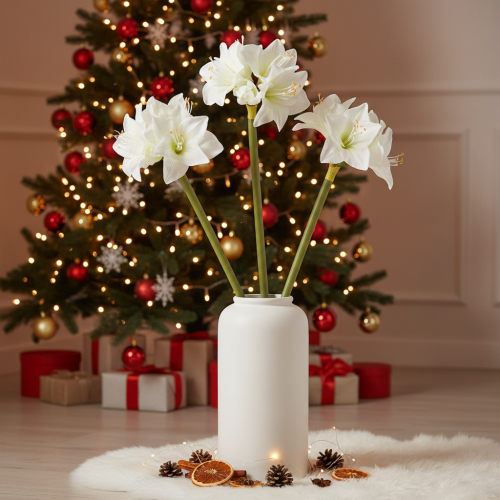 Künstliche Amaryllis Weiß mit Stiel 50cm für Advent und Weihnachten | Floristik24.at