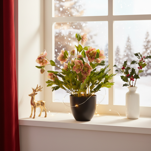 Künstliche Christrose Helleborus im Topf 50cm rosa-grün für Wohnraumdekoration | Floristik24.at