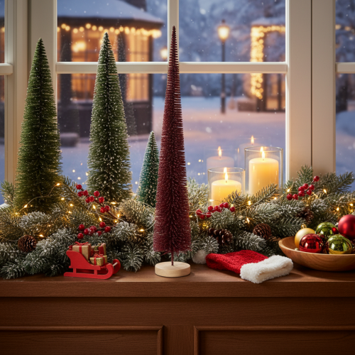 Deko-Tannenbaum schlank 60cm rot mit Holzsockel | Floristik24.at