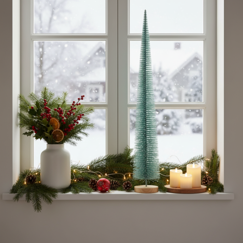 Künstlicher Tannenbaum 80cm Türkis mit Holzfuß für den Innenbereich | Floristik24.at