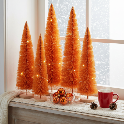 Künstlicher Tannenbaum Orange auf Holzsockel 60cm | Floristik24.at