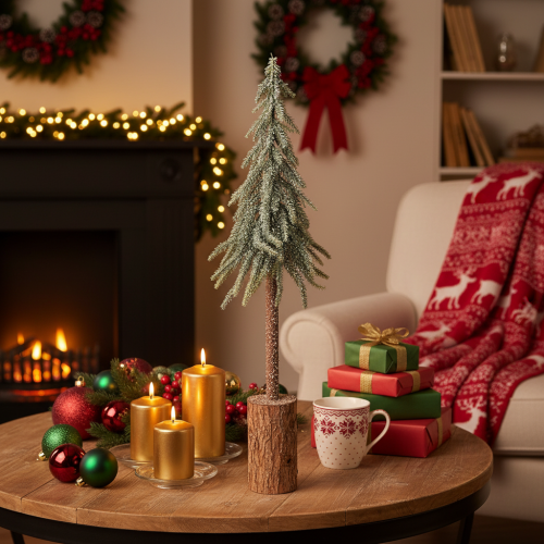 Künstlicher Tannenbaum 60cm gefrostet mit Holzsockel winterliche Dekoration | Floristik24.at
