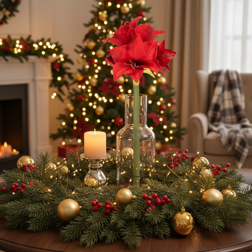 Künstliche Amaryllis in Rot mit Stiel 50cm für Weihnachtsdeko | Floristik24.at
