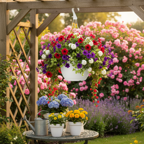Artikel Blumenampel aus Kunststoff 25cm Weiß mit Haken für Innen- und Außenbereich