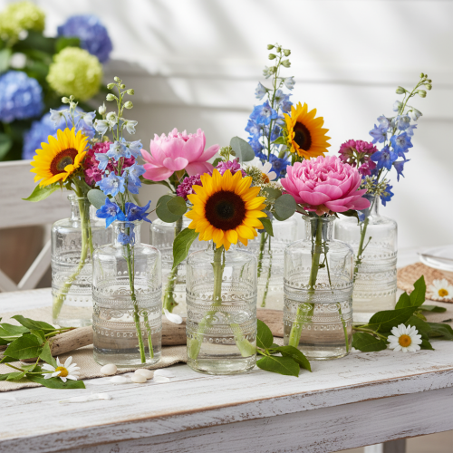 Glasflasche zylindrisch mit Muster klar 15 cm als Dekovase 6er Set | Floristik24.at
