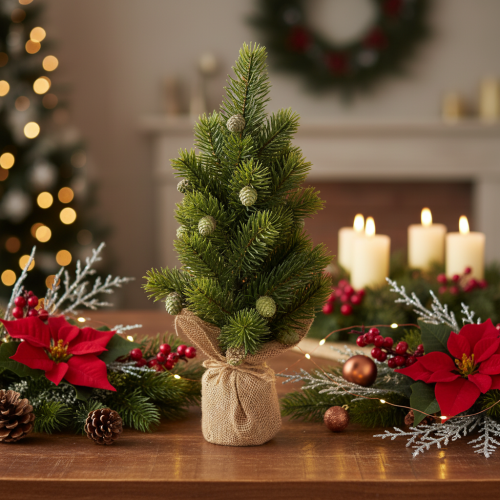 Künstlicher Mini-Weihnachtsbaum mit Jutesack, 38 cm, Grün | Floristik24.at
