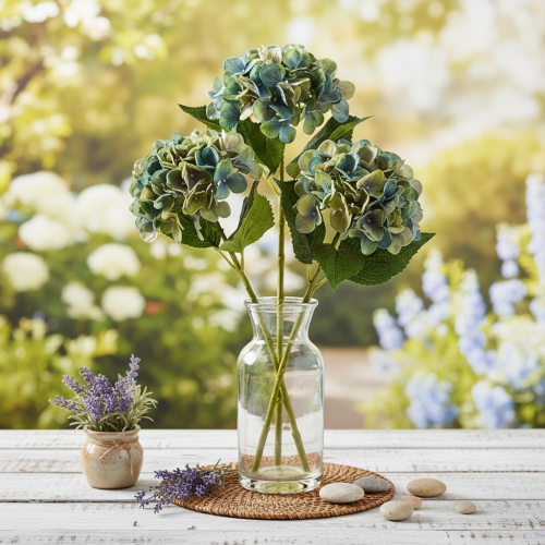 Künstliche Hortensie Blau Grün Einzelstiel 53 cm Polyester | Floristik24.at