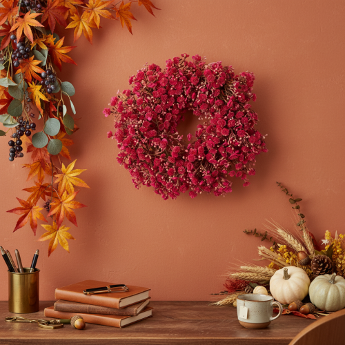 Blumenkranz aus künstlichem Schleierkraut, Pink-Rot, 30 cm, Innenraumdekoration | Floristik24.at