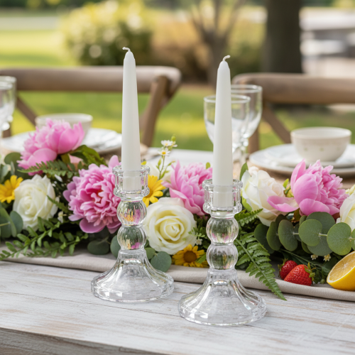 Kerzenhalter aus transparentem Glas, 12 cm, 2er-Set, klassische Tischdekoration | Floristik24.at