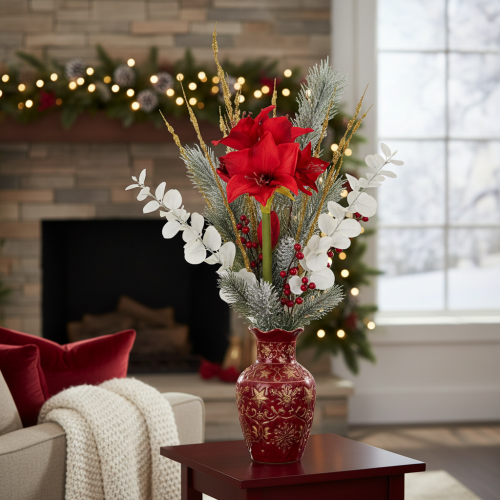 Künstliche Amaryllis in Rot mit Stiel 50cm für Weihnachtsdeko | Floristik24.at