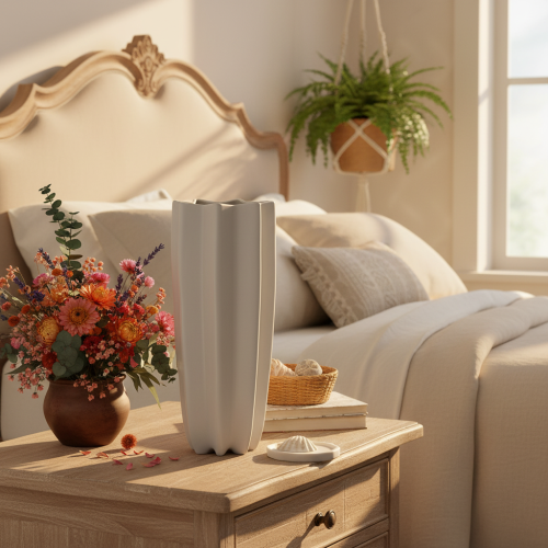 Keramikvase mit Rillenstruktur mattgrau 38 cm hoch für Trockenblumen | Floristik24.at