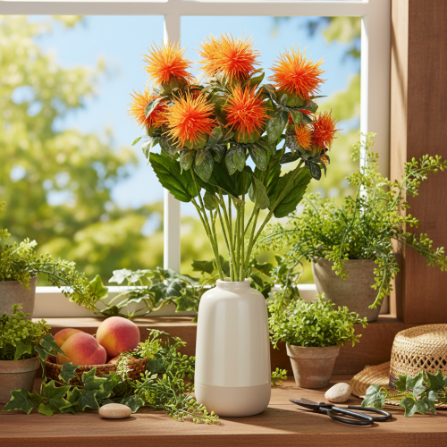 Artikel Künstliche Färberdistel orange 55cm für Wohnraumdeko und Vasen 4St