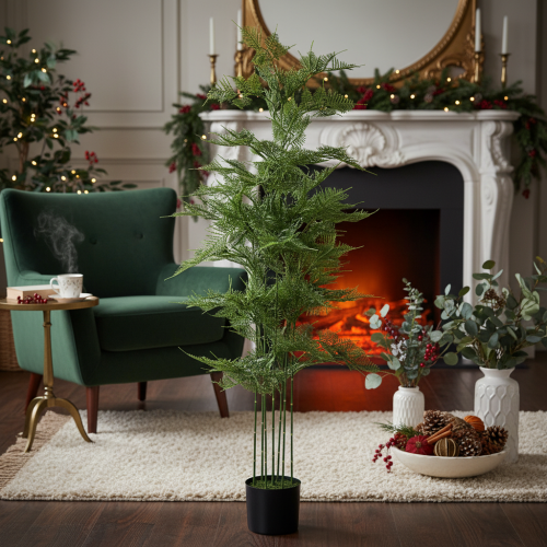 Künstlicher Bambusbaum 132 cm aus Kunststoff und Stoff mit schwarzem Topf, grün | Floristik24.at