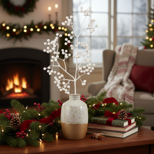 Künstlicher Beerenzweig Weiß 52cm Weihnachtsdekoration | Floristik24.at