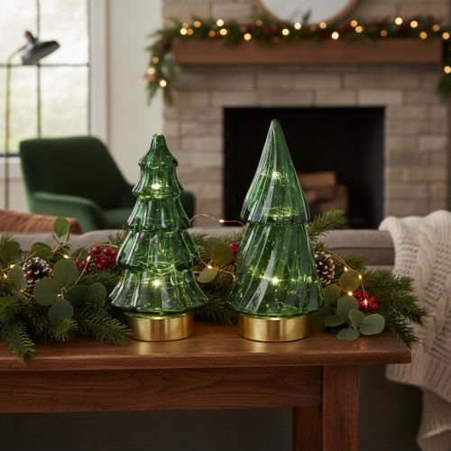 Artikel Glas-Tannenbaum mit LED-Beleuchtung 13 cm grün 2er-Set