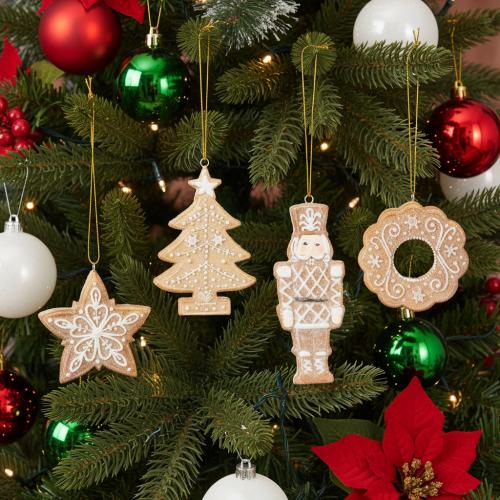Weihnachtsanhänger Lebkuchen-Optik Kunststoff 6cm 4-teilig | Floristik24.at