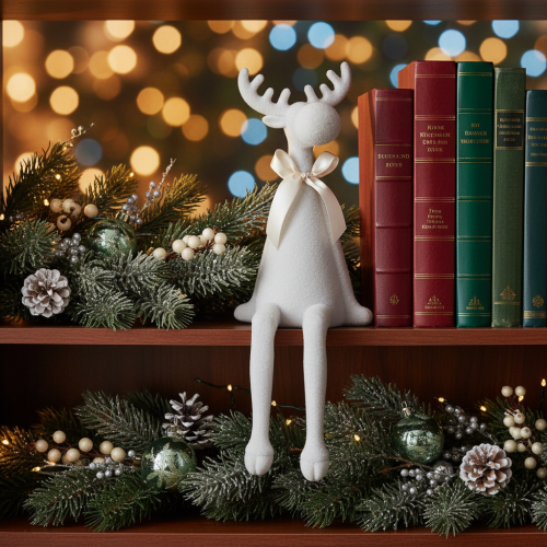 Weihnachtsfigur Rentier Kantenhocker 54cm Hellgrau beflockt | Floristik24.at