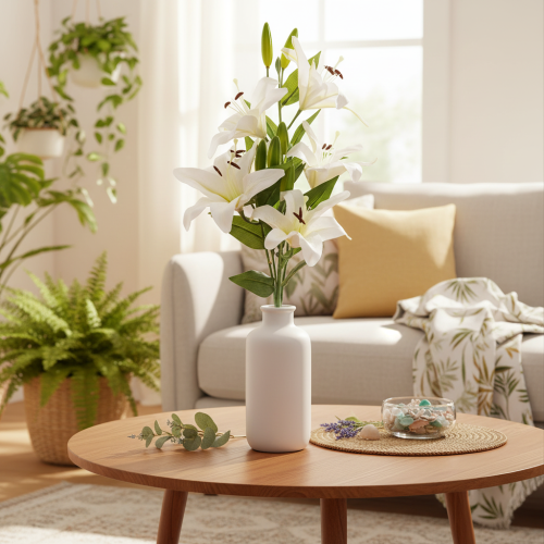 Lilien Kunstblume aus Kunststoff mit 6 weißen Blüten, Höhe 66 cm | Floristik24.at