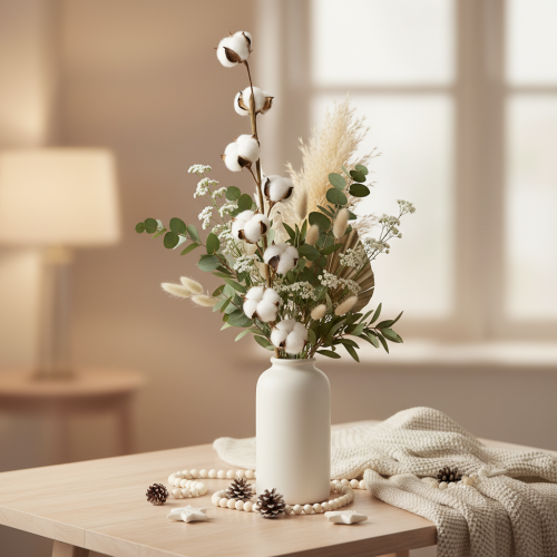 Künstlicher Baumwollzweig mit echten Baumwollblüten 78cm Braun-Weiß | Floristik24.at