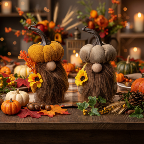 Artikel Herbstdeko Kürbiswichtel aus Stoff 16 cm, Orange-Braun, 2er-Set