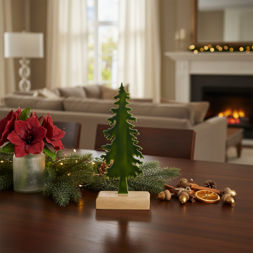 Deko-Tannenbaum aus Metall mit Holzsockel 26 cm grün | Floristik24.at