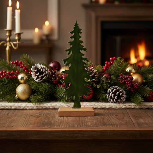 Tannenbaum Figur 36 cm Metall grün mit Holzfuß für Innen | Floristik24.at