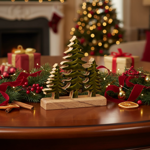 Artikel Tannenbaum-Deko auf Mangoholzsockel 20 cm dunkelgrün für Tisch und Regal