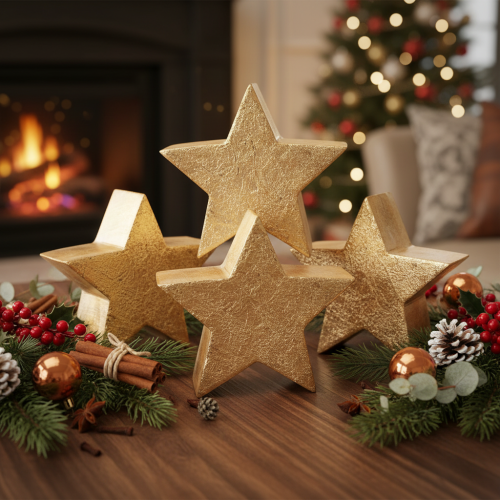 Deko-Sterne aus Holz Gold Ø10cm 3er-Set Innen