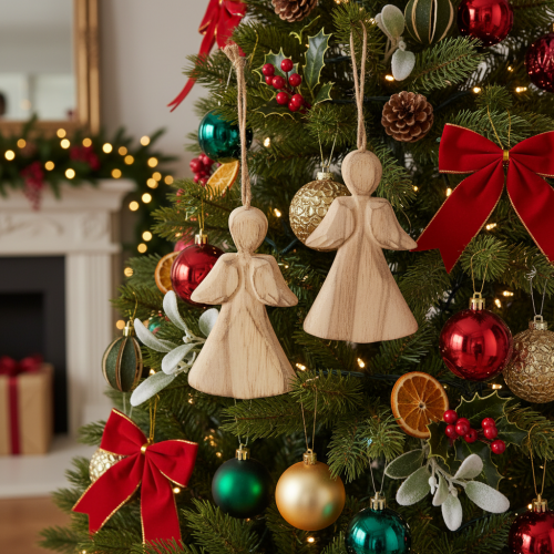 Artikel Holzengel zum Aufhängen für Weihnachtsbaum 10 cm 12er Set