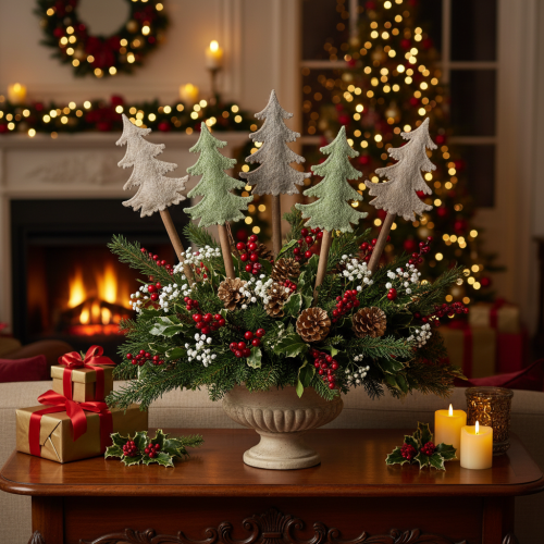 Artikel Deko-Tannenbaum auf Holzstab 45cm 6er-Set grün-grau