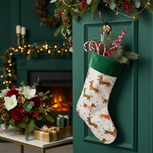 Artikel Weihnachtssocke mit Dackel-Motiv 50 cm aus Stoff