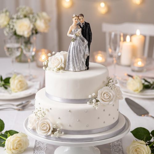 Silbernes Hochzeitspaar aus Polyresin 10cm für Tisch- und Torten-Dekoration | Floristik24.at