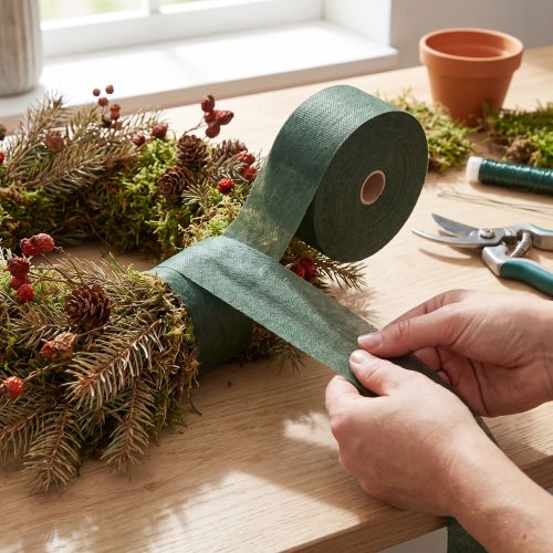 Wickelband aus Vlies, 6 cm breit, 100 m lang, Dunkelgrün | Floristik24.at