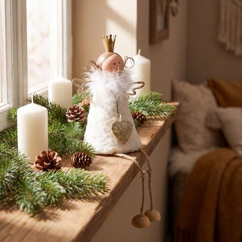 Engel Figur sitzend aus Holz und Metall Weiß 12cm Weihnachtsdeko | Floristik24.at