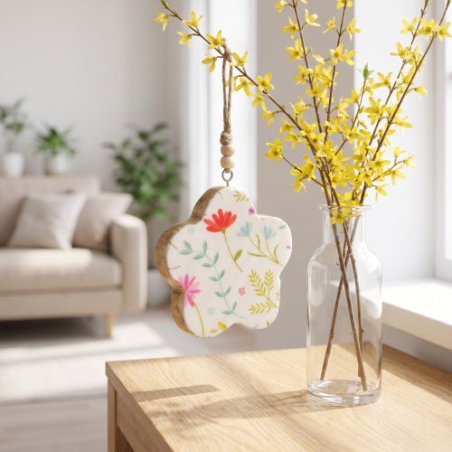 Dekohänger Blume Holz Ø9,5 cm Weiß mit buntem Blumendekor, 20 cm lang | Floristik24.at