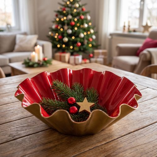 Metallschüssel in Emaille-Optik Rot/Gold Ø12,5cm H4cm für Dekoration | Floristik24.at