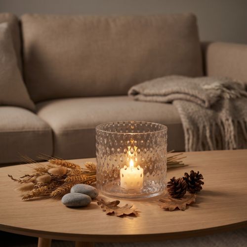 Windlicht aus Glas mit Ovale-Muster, Ø11,5cm, H9,5cm, transparent | Floristik24.at