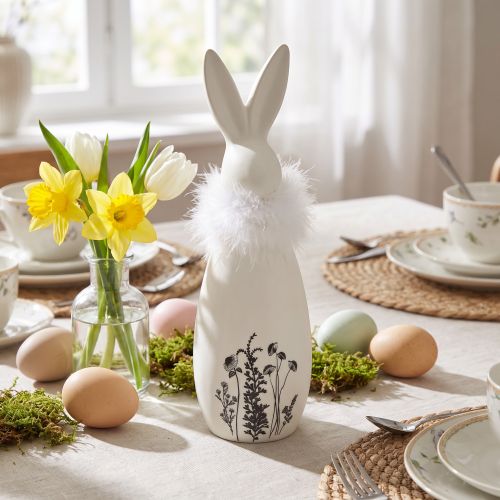 Artikel Keramikfigur Hase Weiß mit Blumen Ø6cm H20,5cm für Dekoration