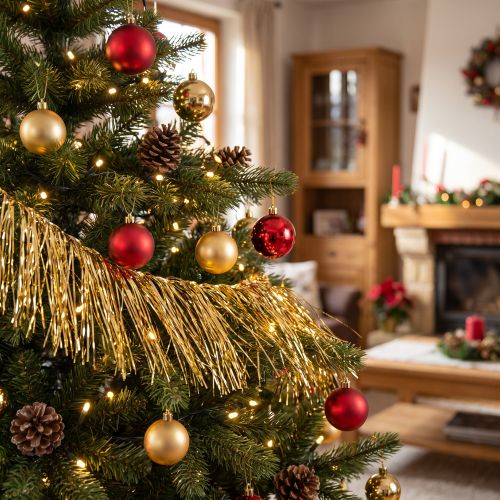 Lametta Gold Hellgold Baumbehang Weihnachten L50cm | Floristik24.at