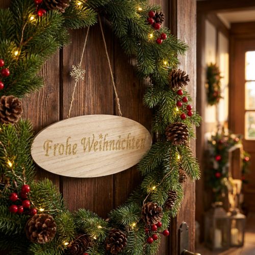 Schild aus Holz „Frohe Weihnachten“ 30 x 11 cm naturfarben 3 Stück | Floristik24.at
