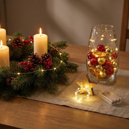 Lichterkette Innen Warmweiß 10 LEDs 1m Batteriebetrieben | Floristik24.at