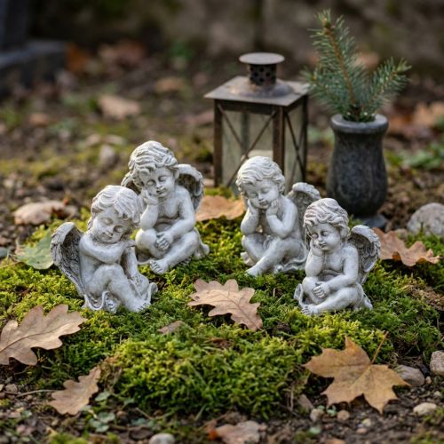 Engel-Figuren sitzend Grau 11cm aus Polyresin, 4-teilig | Floristik24.at