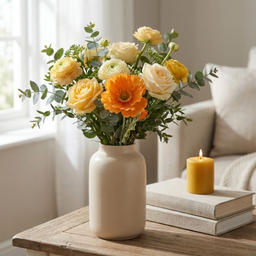 Künstliche Mohnblume Orange 48cm mit Metallkern und Blüten