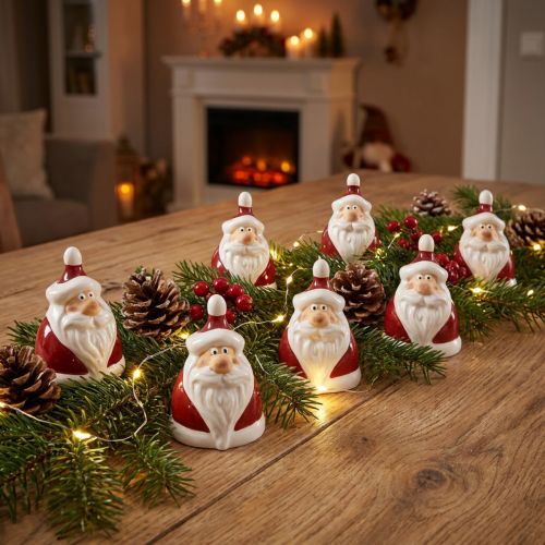 Keramik Weihnachtsmann Figuren Set, Rot-Weiß, 6,4 cm, 6 Stück | Floristik24.at