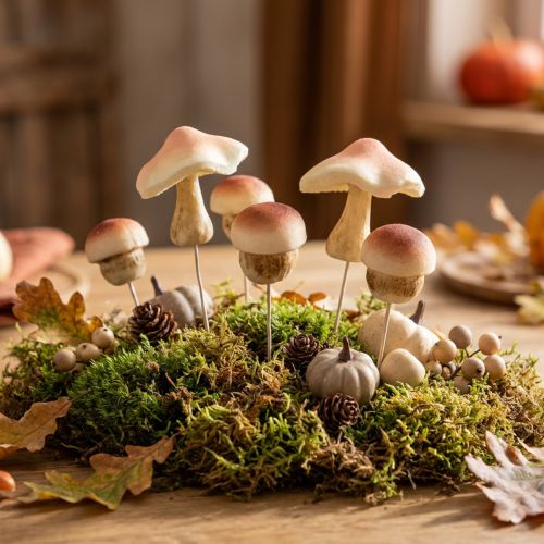 Artikel Deko-Pilze aus Kunststoff zum Stecken, Braun, 3,5 cm / 5,5 cm, 16 Stück